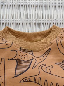 SHEIN 男孩恐龍印花連帽衫和運動長褲