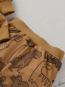 SHEIN 男孩恐龍印花連帽衫和運動長褲