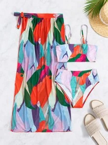 SHEIN Swim Summer Beach 3packs Color Block Bikini & Beach Skirt - Multicolor - View 5