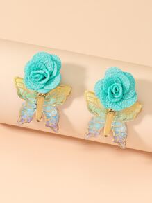 花和蝴蝶裝飾耳墜 - 綠色 - 查看 1