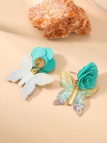 花和蝴蝶裝飾耳墜 - 綠色 - 查看 2