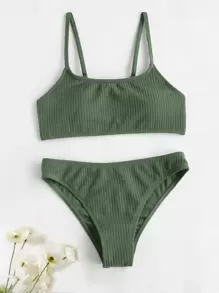 SHEIN Tween Girl Plain Bikini Set Summer Beach - Green - View 1