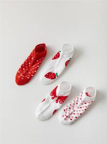 6pairs Heart & Strawberry Print Ankle Socks - Multicolor - View 2