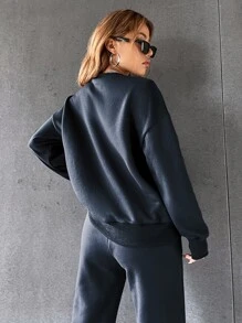 SHEIN Unity Letter Graphic Drop Shoulder Pullover & Joggers - Dark Grey - View 2