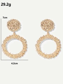 質感紋理圓和箍吊墜耳環 - 金黃色 - 查看 4