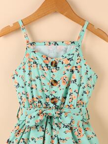 SHEIN 小女童荷葉袖荷葉邊腰帶吊帶連體短褲 - 彩色 - 查看 4