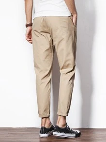 Manfinity Quần Nam Dây kéo màu trơn Giải trí - Màu Khaki - Xem 2