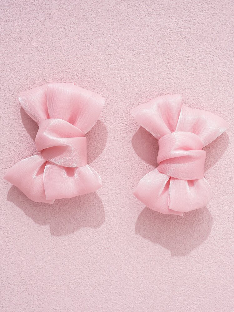 2入組小女童蝴蝶結髮夾 - 粉色 - 查看 4