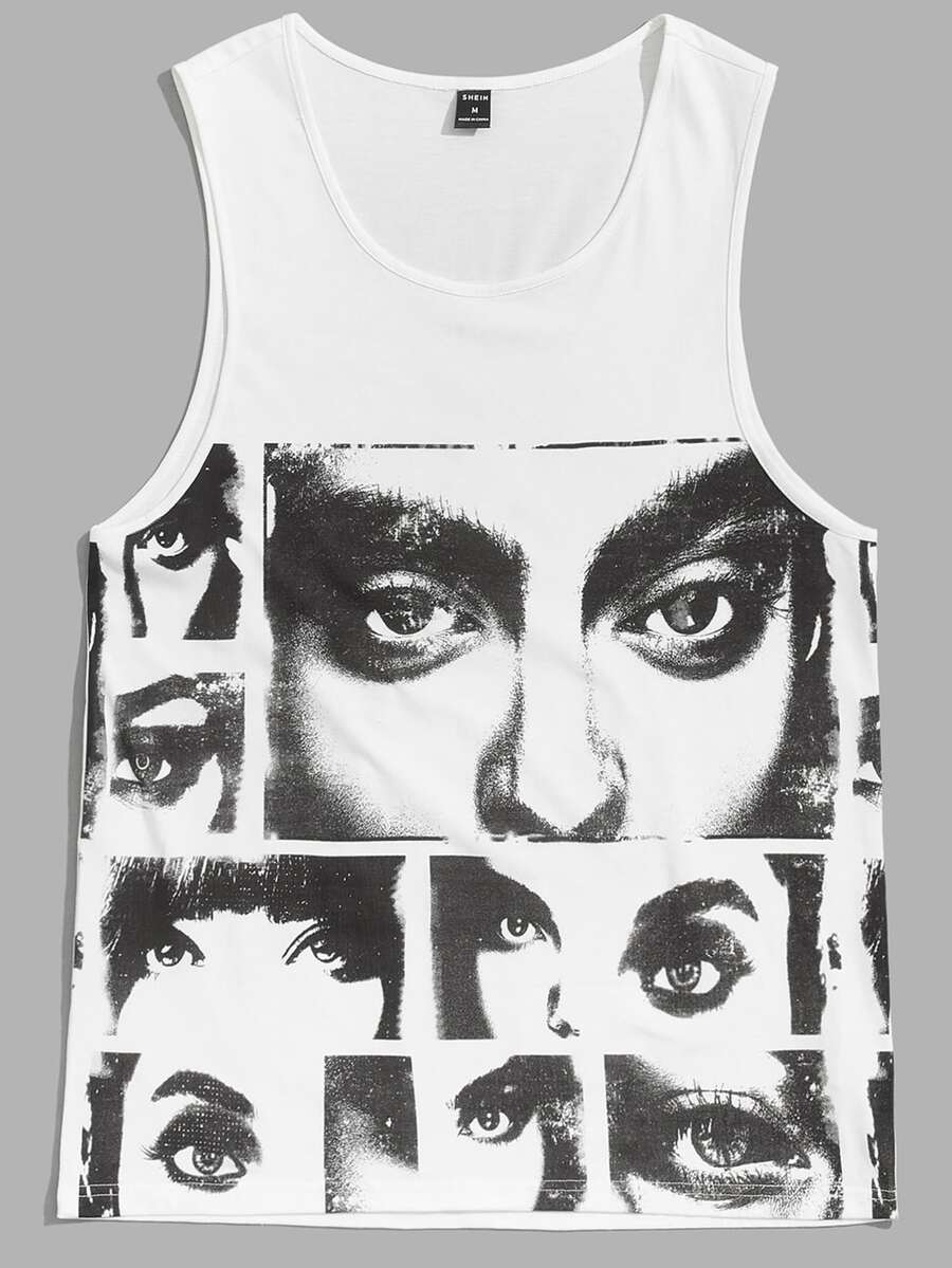 Manfinity Men Figure Graphic Tank Top - Black and White - View 1