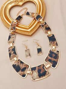 Leopard Print Drop Earrings & Necklace - Multicolor - View 5