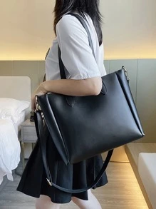 Waterproof,Lightweight,Business Casual Minimalist Shoulder Tote Bag For Teen Girls Women College Students,Rookies & White-collar Workers Perfect for Office,College,Work ,Business,Commute,Outdoors, Travel, Outings - Black - View 2