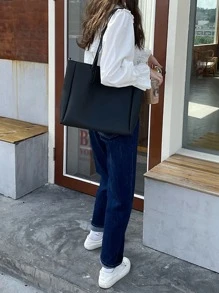 Waterproof,Lightweight,Business Casual Minimalist Shoulder Tote Bag For Teen Girls Women College Students,Rookies & White-collar Workers Perfect for Office,College,Work ,Business,Commute,Outdoors, Travel, Outings - Black - View 4