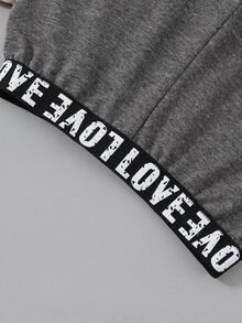 小女童字母圖案織帶拼接緊身打底褲 - 灰色 - 查看 3