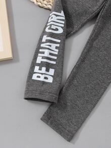 小女童字母圖案織帶拼接緊身打底褲 - 灰色 - 查看 4