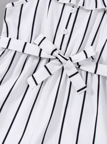 SHEIN Young Girl Striped Ruffle Trim Belted Cami Jumpsuit - White - View 4