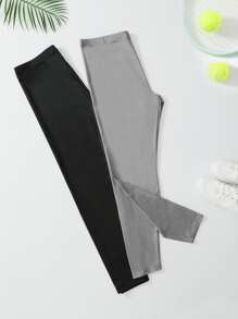 大碼2入組素色緊身打底褲 - 彩色 - 查看 1