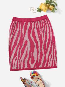 Áo len váy oversized Sọc ngựa vằn Giải trí - Hồng - Xem 1