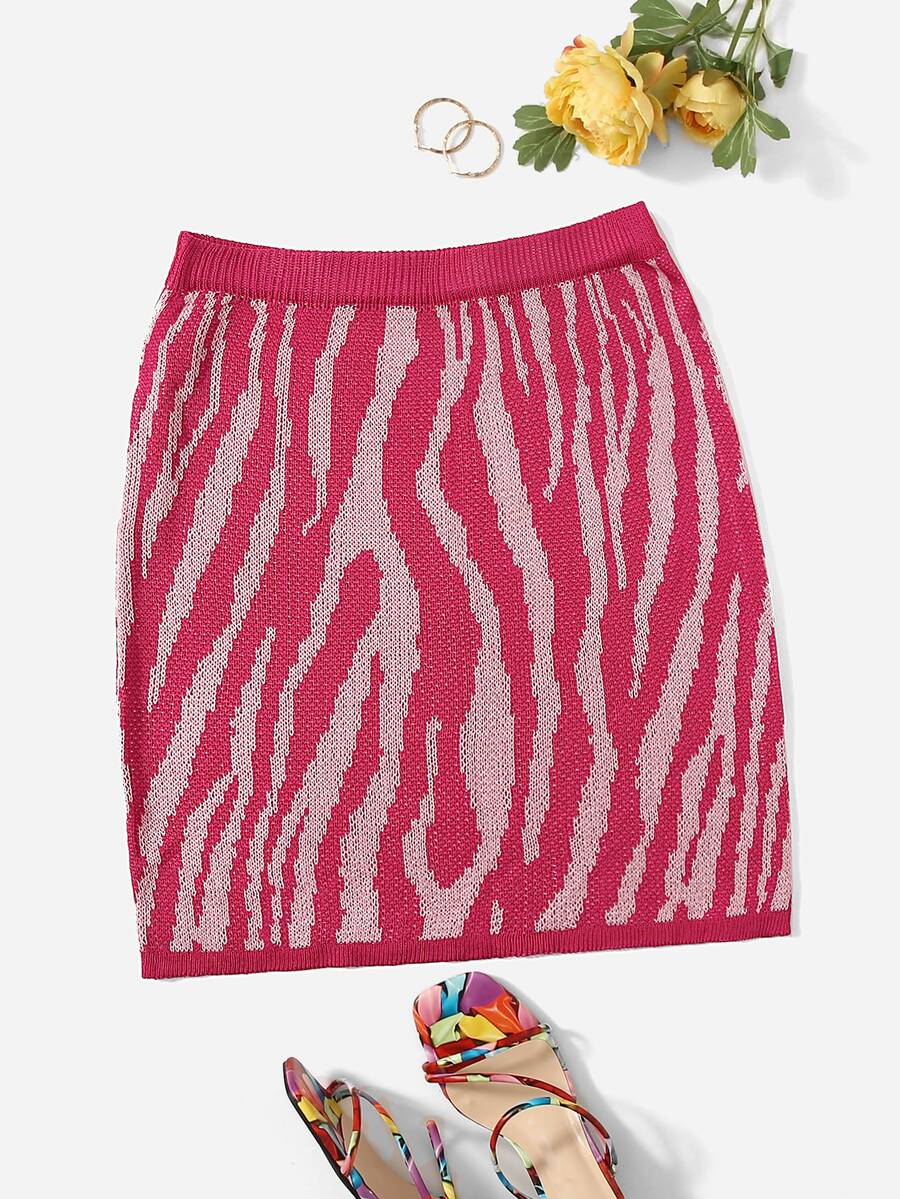 Áo len váy oversized Sọc ngựa vằn Giải trí - Hồng - Xem 1