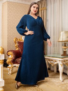 大碼燈籠袖亮片洋裝