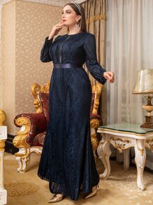 Modelyn Vestito taglia curvy con inserti in rete e motivo geometrico