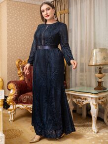 Modelyn Vestito taglia curvy con inserti in rete e motivo geometrico