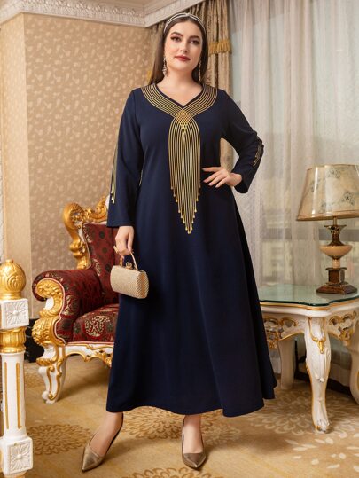 Al Najma Plus Size Striped Print Dress