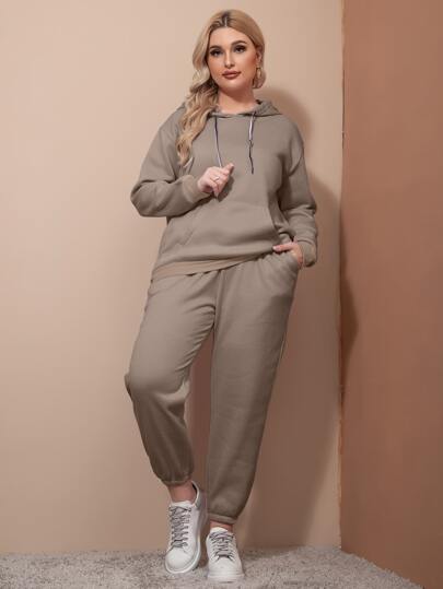 Mulvari Plus Drop Shoulder Drawstring Hoodie & Sweatpants