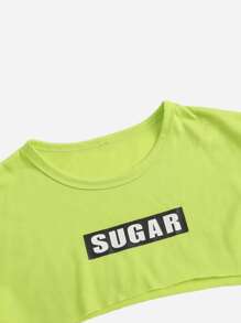 女孩字母圖案短款T恤和吊帶上衣 - 彩色 - 查看 3