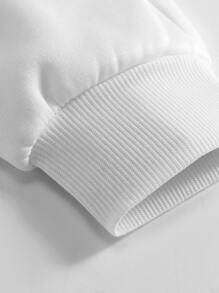 SHEIN EZwear Slogan Graphic Kangaroo Pocket Thermal Lined Drawstring Hoodie - White - View 4