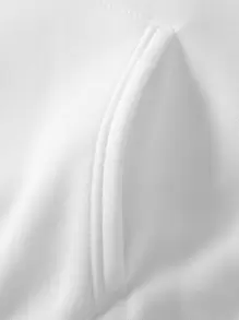 SHEIN EZwear Slogan Graphic Kangaroo Pocket Thermal Lined Drawstring Hoodie - White - View 6