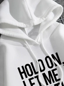 INAWLY Slogan Graphic Kangaroo Pocket Hoodie HOLD ON, LET ME OVERTHINK THIS,Long Sleeve Tops - White - View 3