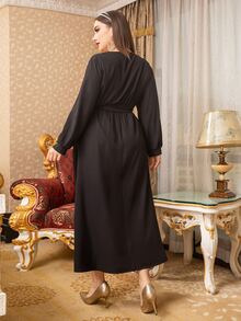 Đầm Plus Size Đề can Thắt lưng màu trơn Giải trí - màu đen - Xem 2