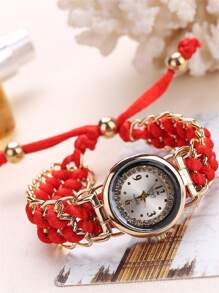 sloggi Reloj de cuarzo con puntero redondo y decoración de rhinestone para damas, un regalo ideal para estudiantes que regresan a la escuela - Rojo - Ver 2