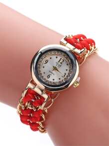 sloggi Reloj de cuarzo con puntero redondo y decoración de rhinestone para damas, un regalo ideal para estudiantes que regresan a la escuela - Rojo - Ver 3