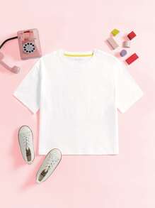 Niñitas Camiseta unicolor de cuello redondo - Blanco - Ver 1