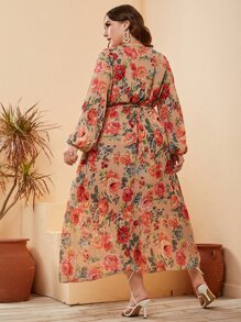 Mulvari Đầm Plus Size Thắt lưng Hoa Tất cả trên in Boho - Nhiều màu - Xem 2