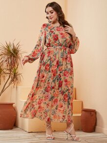 Mulvari Đầm Plus Size Thắt lưng Hoa Tất cả trên in Boho - Nhiều màu - Xem 3