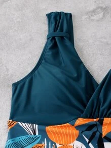 植物印花泳衣連衣裙帶沙灘短褲 - 彩色 - 查看 5