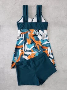 植物印花泳衣連衣裙帶沙灘短褲 - 彩色 - 查看 6