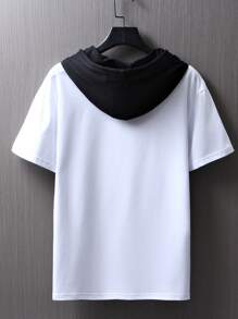 Manfinity Tops Nam Dây kéo Hoạt hình Lá thư Sẵn sàng - Đen và trắng - Xem 2