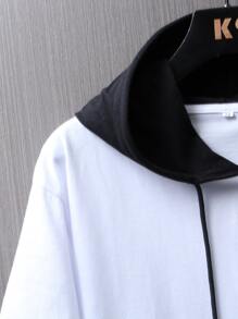 Manfinity Tops Nam Dây kéo Hoạt hình Lá thư Sẵn sàng - Đen và trắng - Xem 4