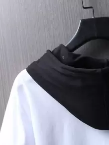 Manfinity Tops Nam Dây kéo Hoạt hình Lá thư Sẵn sàng - Đen và trắng - Xem 5