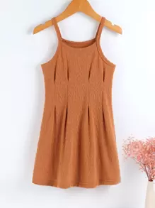 小女童豹紋提花褶皺吊帶洋裝