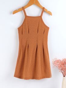 小女童豹紋提花褶皺吊帶洋裝