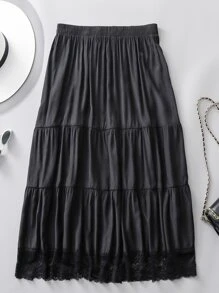 Mulvari Plus Lace Trim Ruffle Hem Skirt - Black - View 2