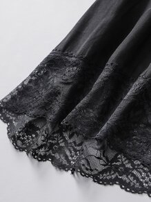 Mulvari Plus Lace Trim Ruffle Hem Skirt - Black - View 3