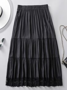 Mulvari Plus Lace Trim Ruffle Hem Skirt - Black - View 4