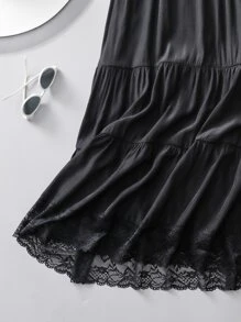 Mulvari Plus Lace Trim Ruffle Hem Skirt - Black - View 5