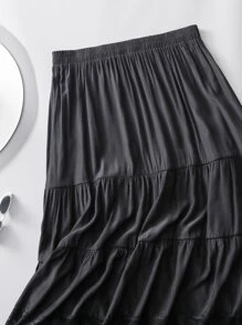 Mulvari Plus Lace Trim Ruffle Hem Skirt - Black - View 7