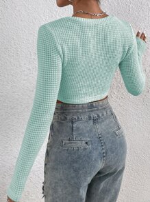 V領短款T恤 - 薄荷綠 - 查看 2